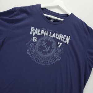 Polo Jeans Co Ralph Lauren Mens XL Navy Blue‎ Anchor Graphic T-Shirt Cotton
